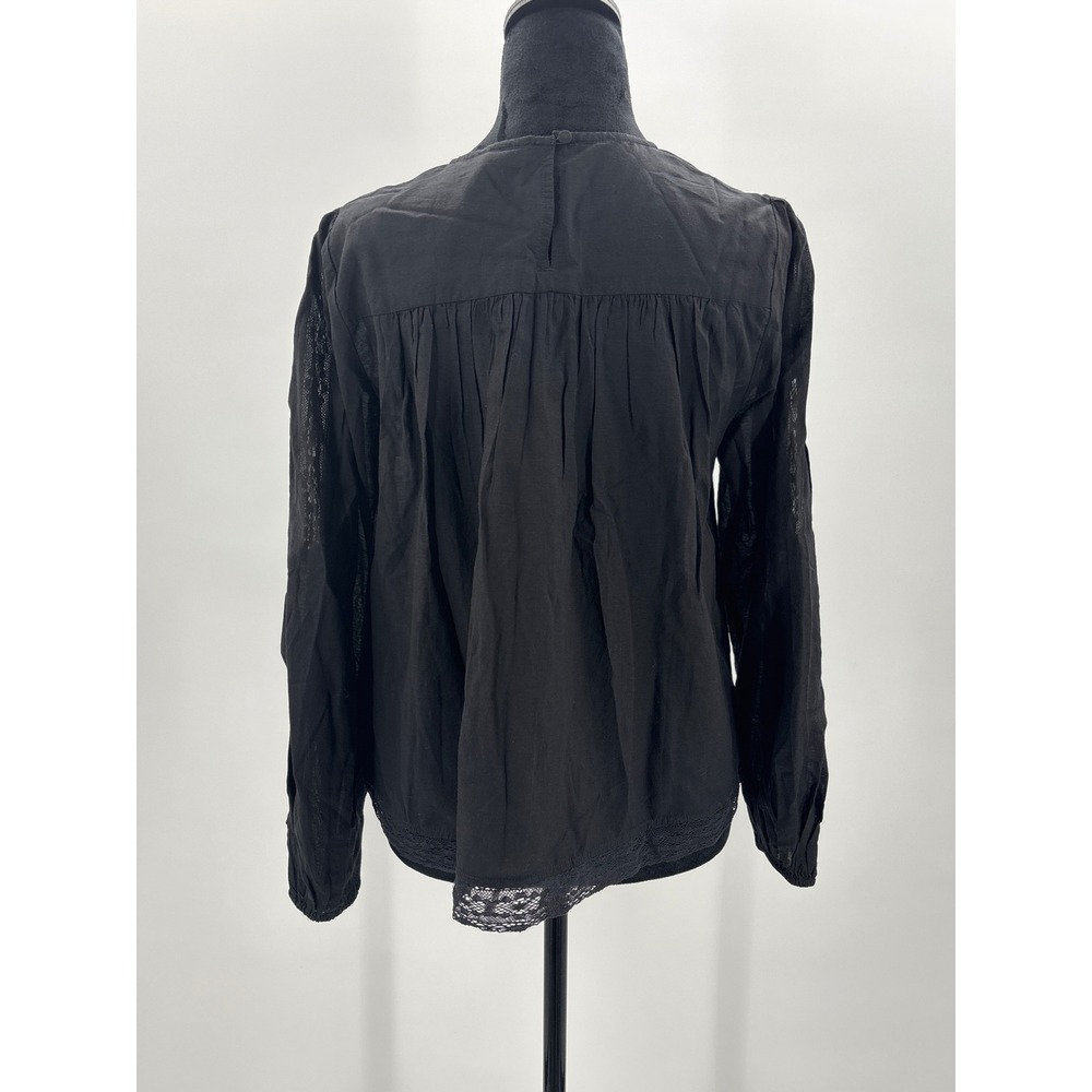 Madewell Black Lace-Insert Pintuck Long Sleeve Blouse Womens Size S NWT NW717 - Picture 8 of 13